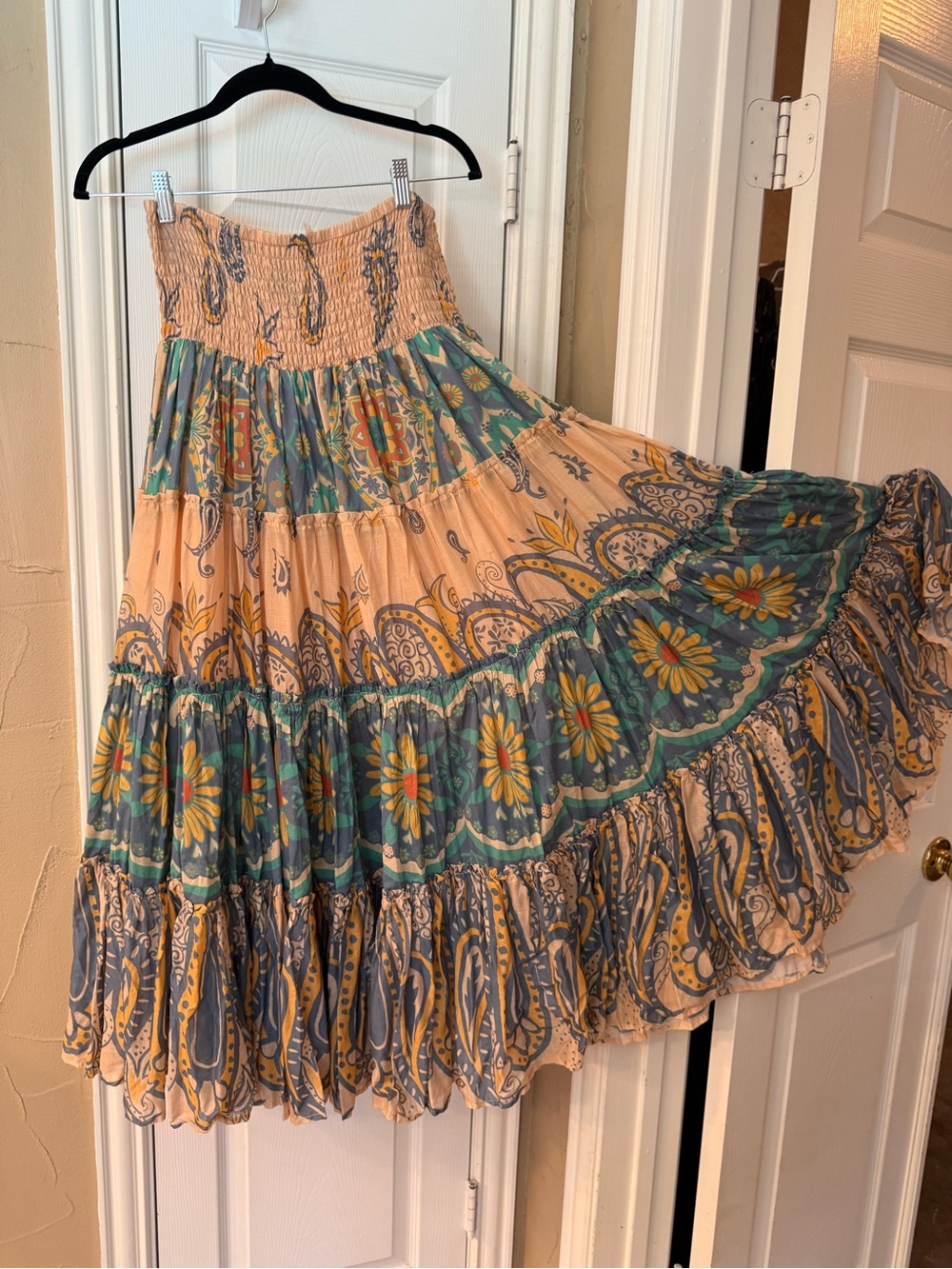 Free People Convertible Maxi Skirt Strapless Dress Blue Paisley M